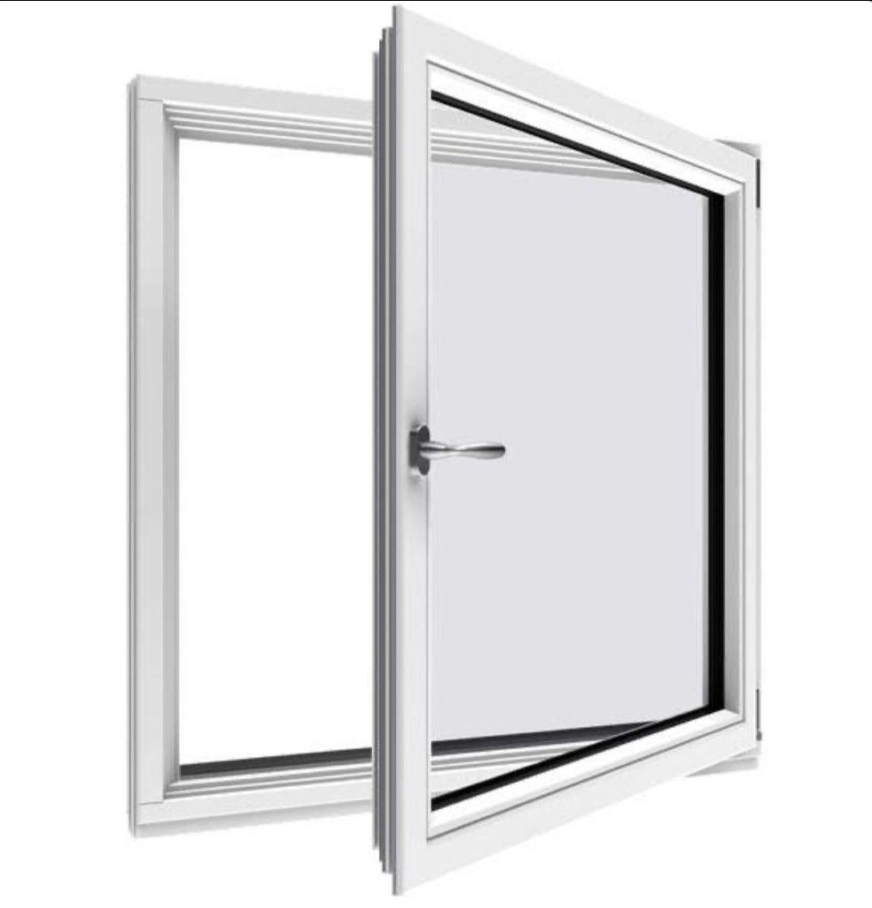 Finestra a battente con serramento bianco, dettaglio apertura