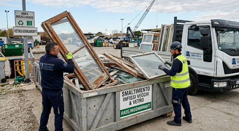 Smaltimento vecchi serramenti e vetri in area di riciclaggio, Serramenti Brianza