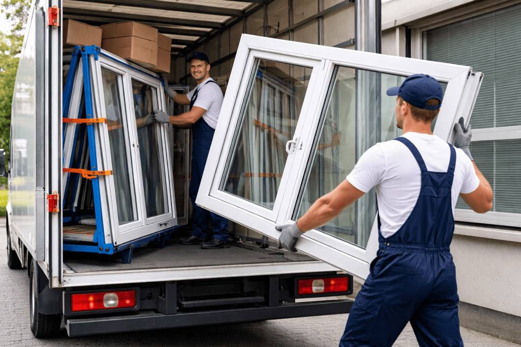 Trasporto serramenti su furgone con carico e scarico finestre